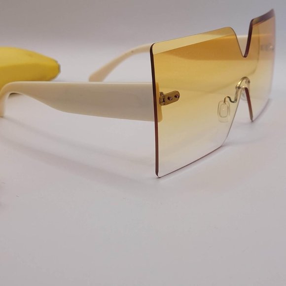 Unisex Retro Golden Yellow Fashion Colored Sunglasses Cream Yellow - Picture 3 of 4